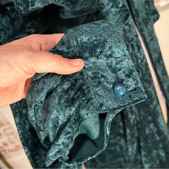 A Lacy Afternoon VTG  green crushed velvet open front lounger long house coat 2X - Picture 11 of 16